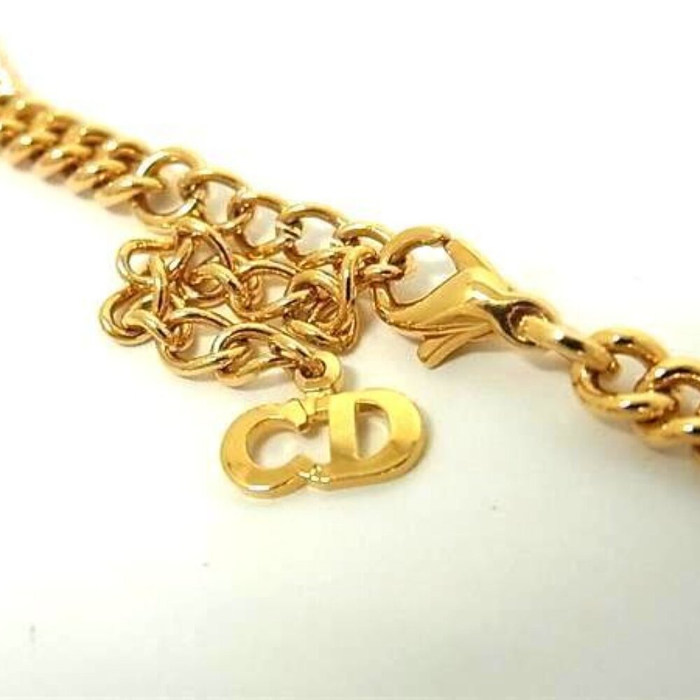 Christian Dior Necklace Rhinestone Heart Necklace Gold Metal - Picture 3 of 3